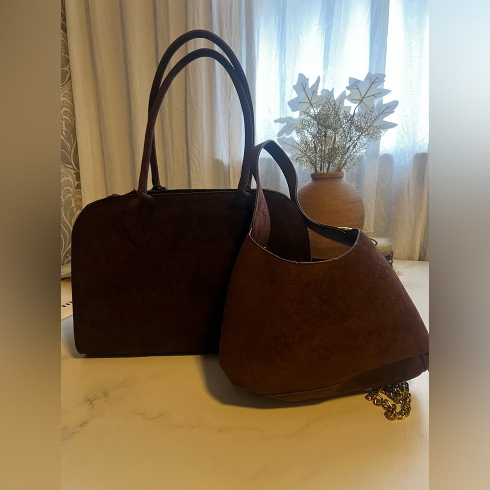 NWOT Matching Brown Suede Women’s Handbag Set - Two-Piece Shoulder & Tote - Picture 8 of 15